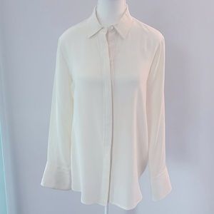 Club Monaco Women's 100% Silk Signature White Shirt Button Down Slim Fit Size S